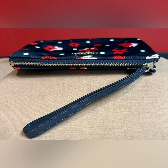 Kate Spade NWOT Wristlet/Clutch Blue with Red, Pink, Green Flowers & White Dots - Picture 4 of 14
